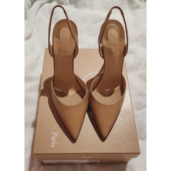Christian Louboutin Shoes - NWT • Christian Louboutin *O Kate 100 Leather Slingback Pumps- Beige * EU 37